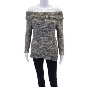 Roi Womens 3/4 Sleeve Boat Neck Sweater White Black Cotton Size Small